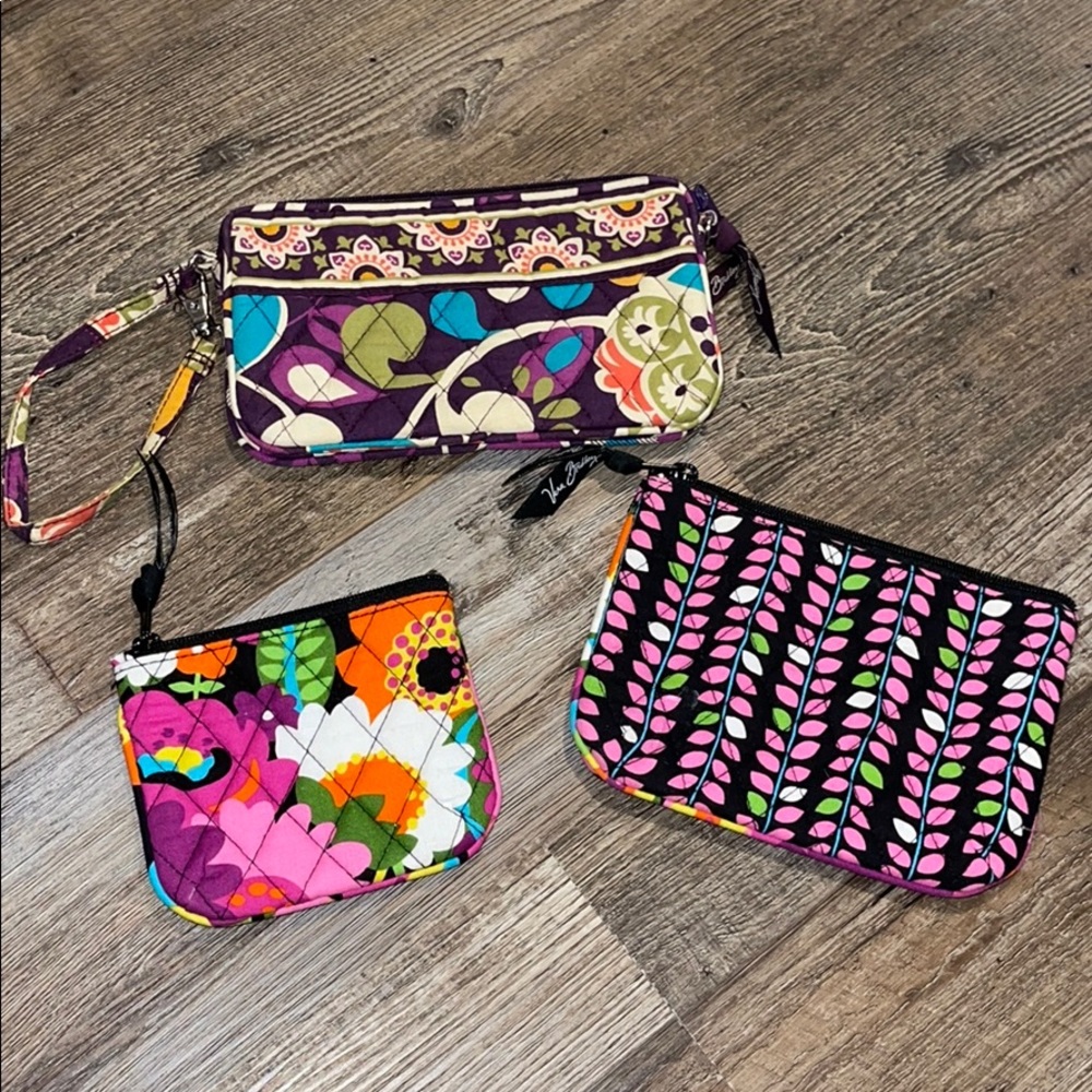 3 vera bradley bags- 2 cosmetic 1 wristlet